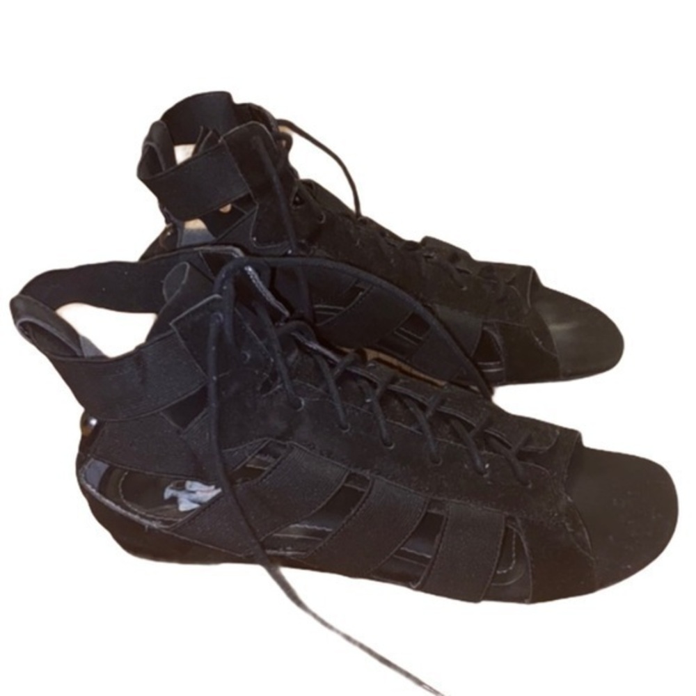a.n.a sandals pull on lace up strappy open toe black